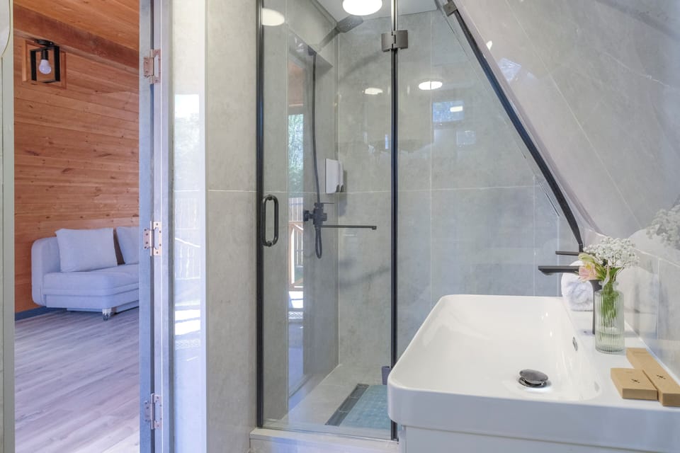 Family Chalet, Courtyard View | Bathroom | Shower, hair dryer, towels, soap