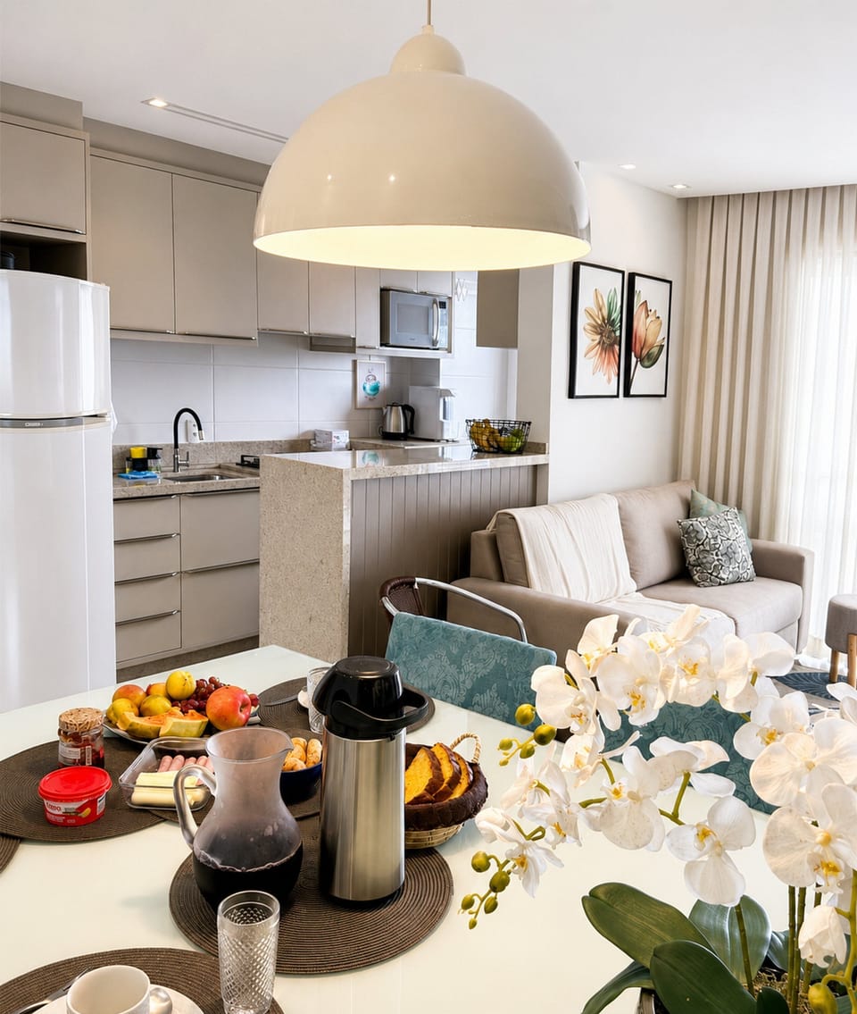 Premium Apartment, Pool Access, Beach View | Private kitchen | Dining table