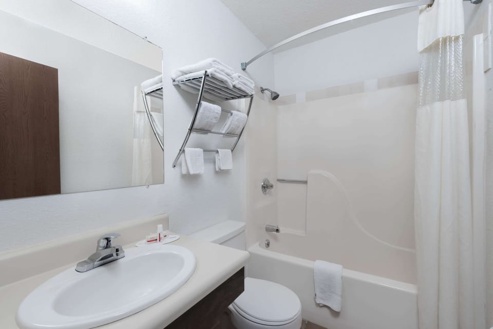 Combined shower/tub, hair dryer, towels