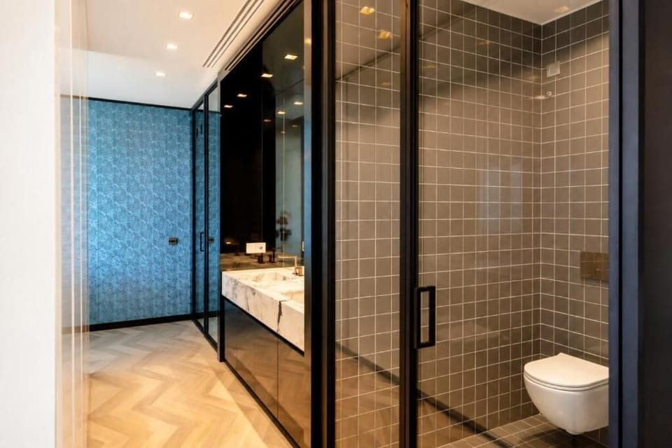 Junior Suite, Balcony, Sea View | Bathroom | Hair dryer, slippers, towels, soap