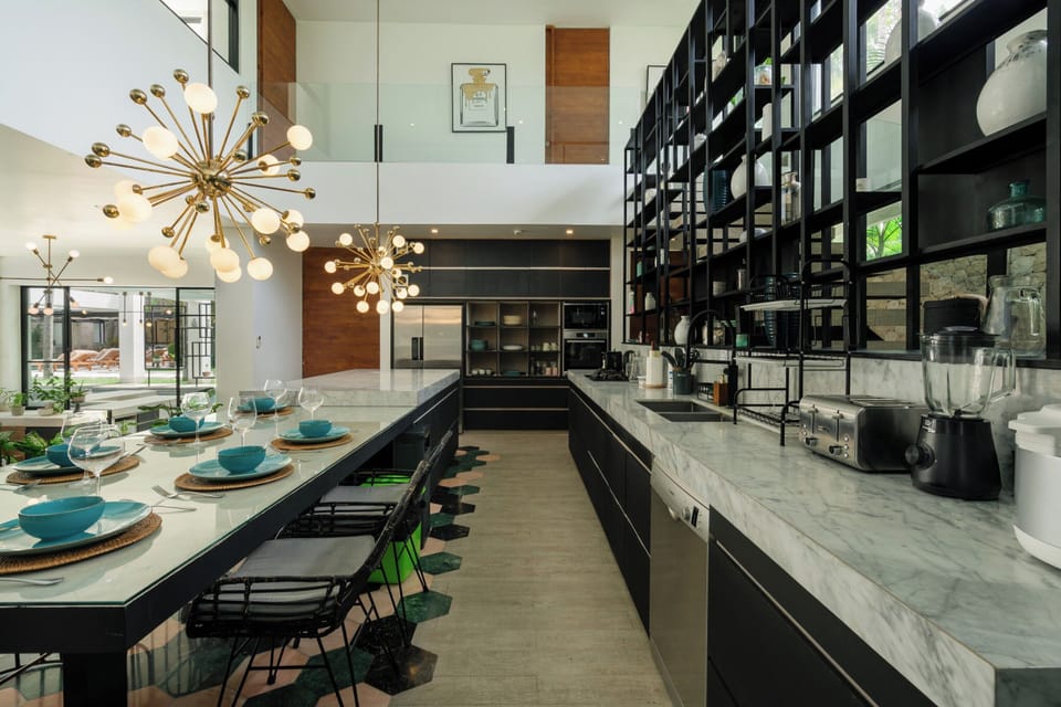 Luxury Villa | Private kitchen | Full-size fridge, microwave, oven, stovetop