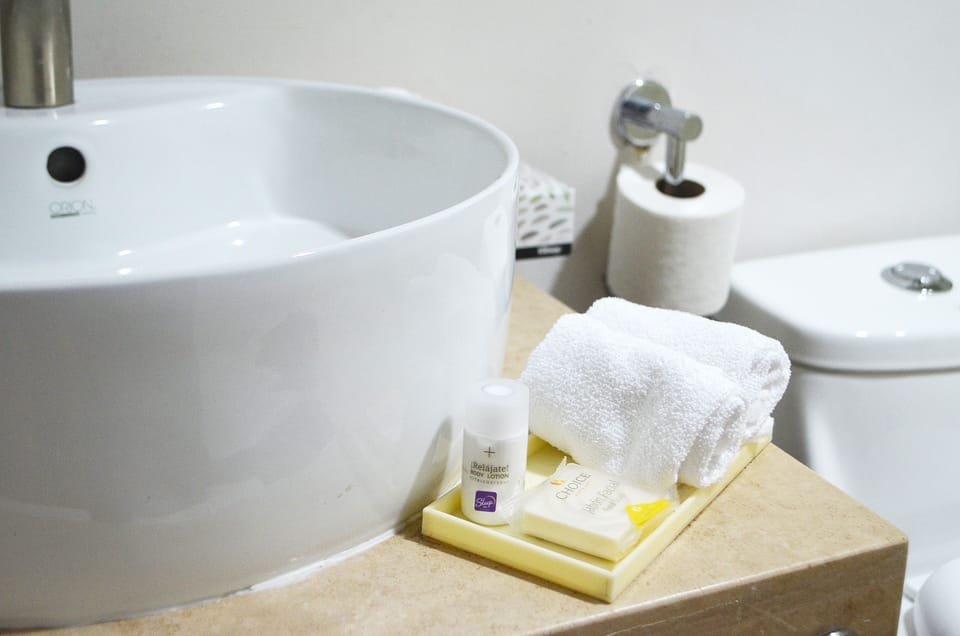Bathtub, free toiletries, hair dryer, towels