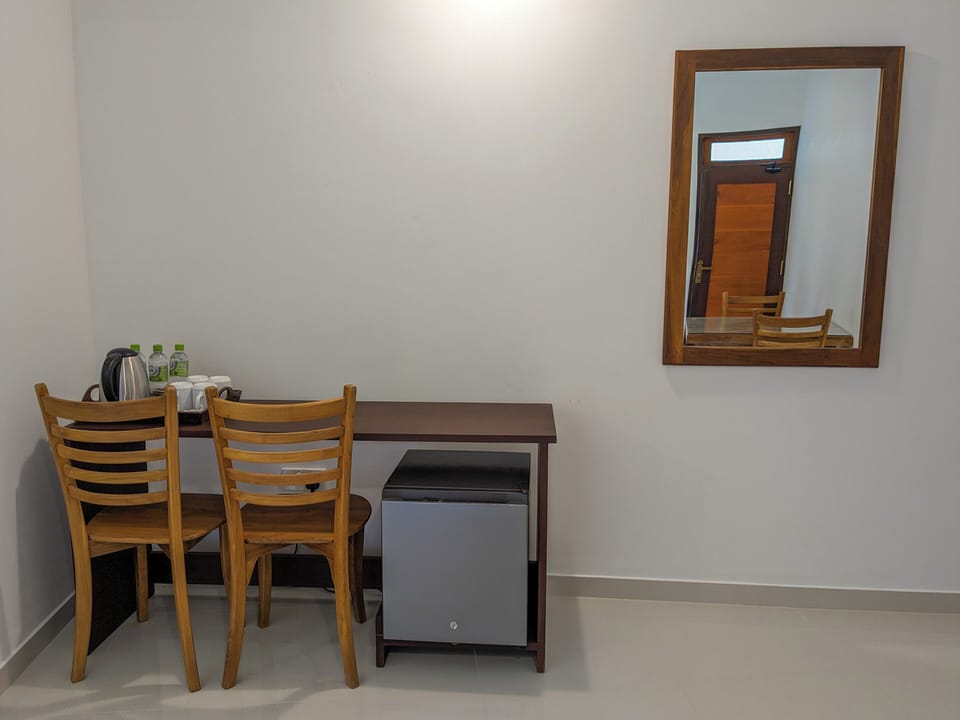 Desk, laptop workspace, blackout drapes, iron/ironing board (on request)