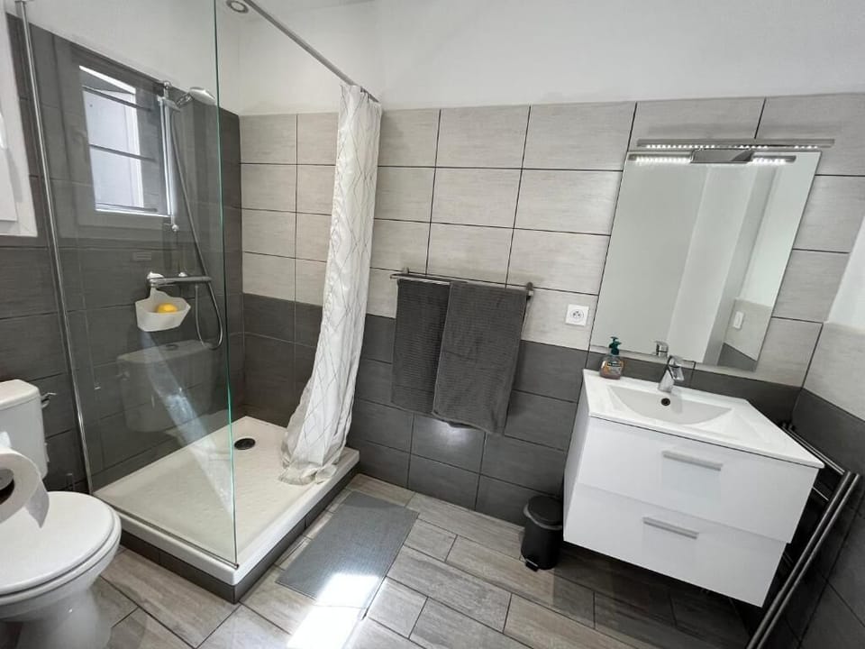 Double Room | Bathroom | Hair dryer, towels, soap, toilet paper