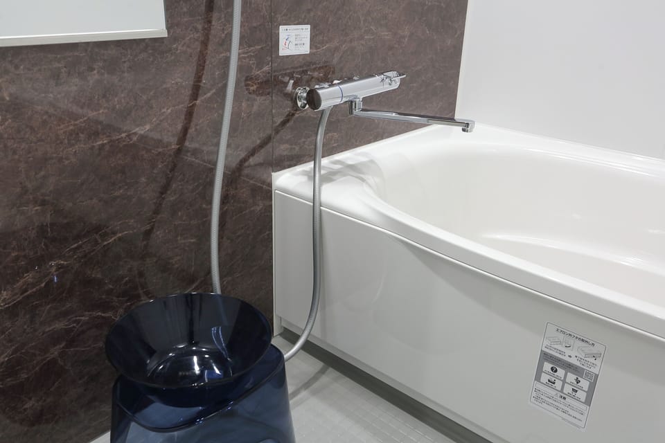 Separate tub and shower, free toiletries, hair dryer, slippers