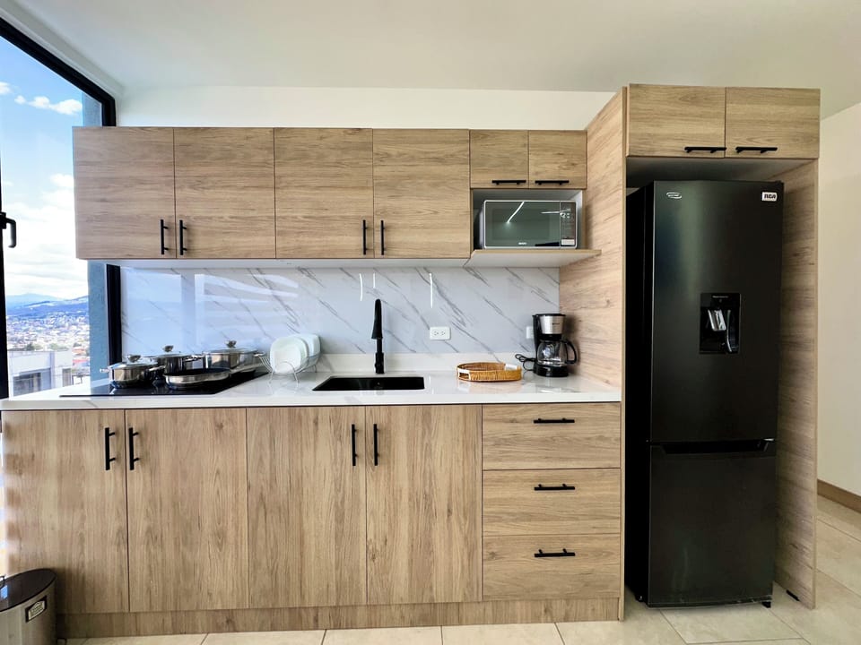Comfort Double Room, City View | Private kitchen | Microwave, cookware/dishes/utensils