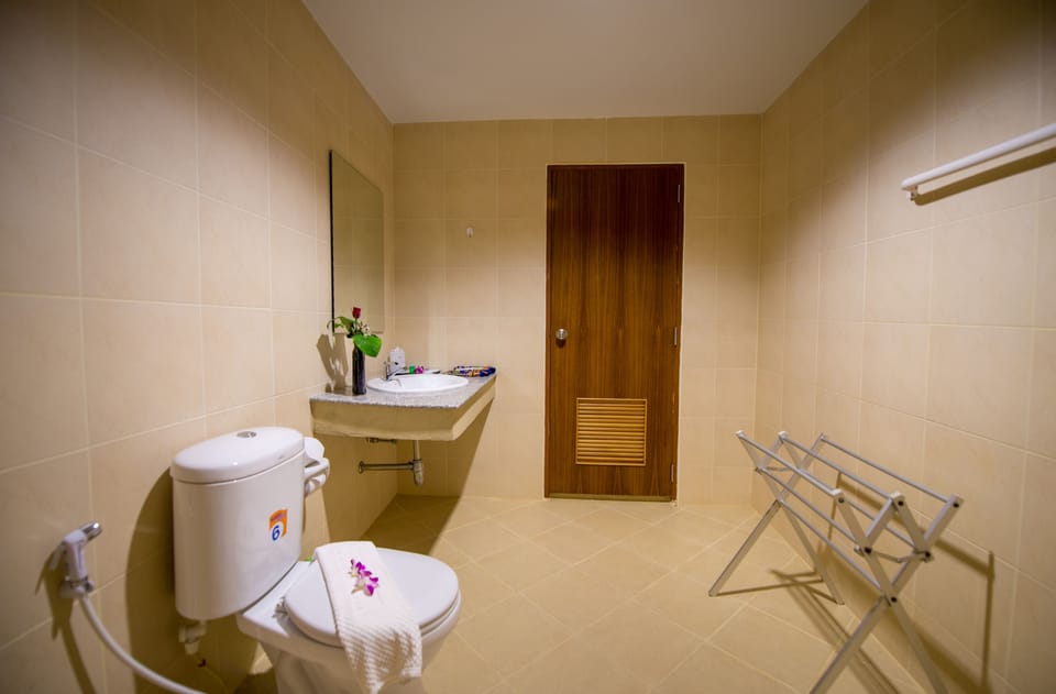 Shower, free toiletries, hair dryer, bidet