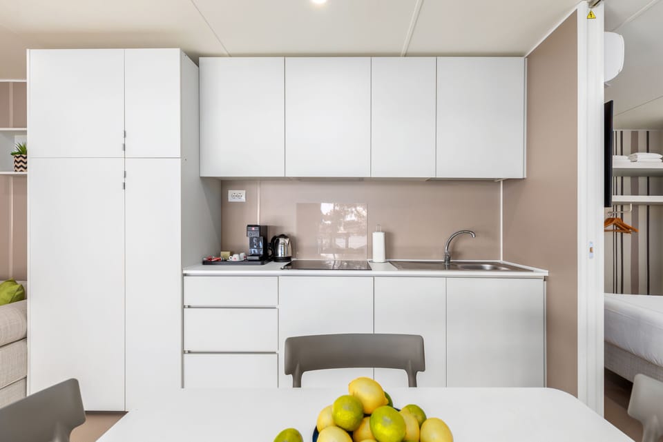 Fridge, microwave, stovetop, espresso maker