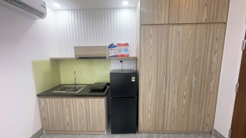 Deluxe Apartment, 1 King Bed, City View | Private kitchen | Full-size fridge, stovetop, cookware/dishes/utensils