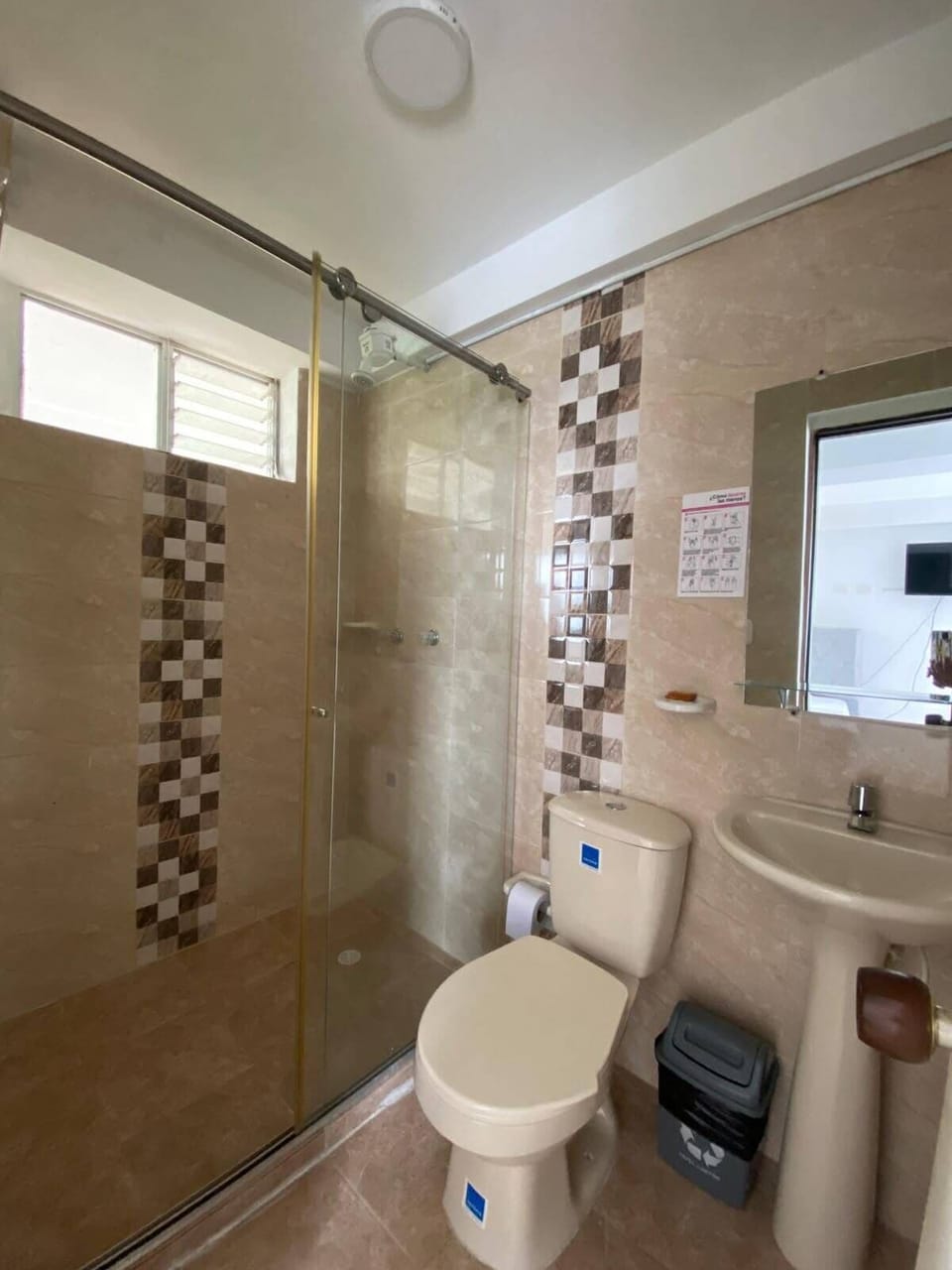 Basic Quadruple Room, Pool View | Bathroom | Shower, towels, soap, toilet paper