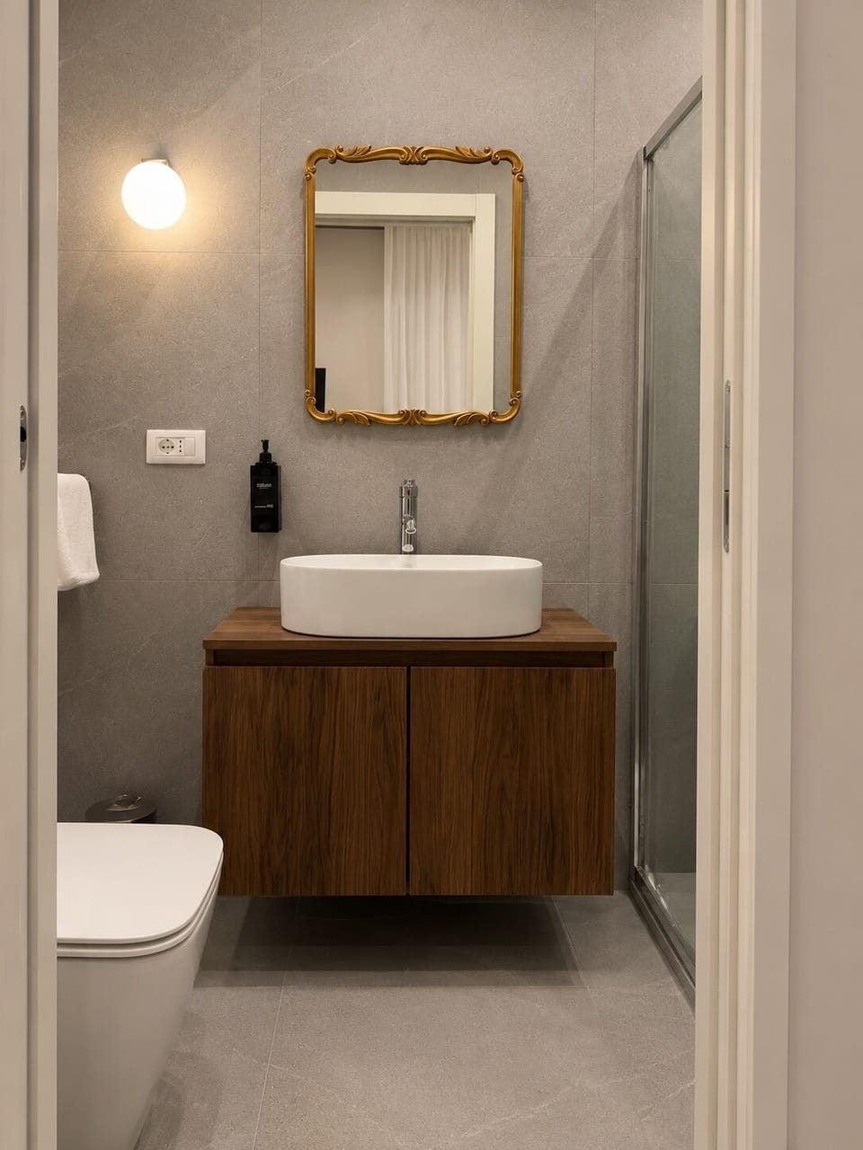 Shower, free toiletries, hair dryer, slippers