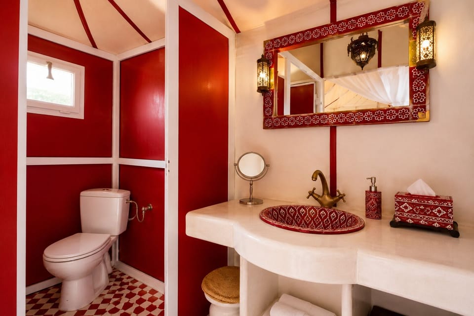 Separate tub and shower, towels, soap, shampoo