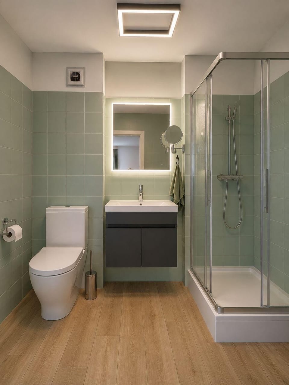 Shower, hair dryer (on request), towels, soap