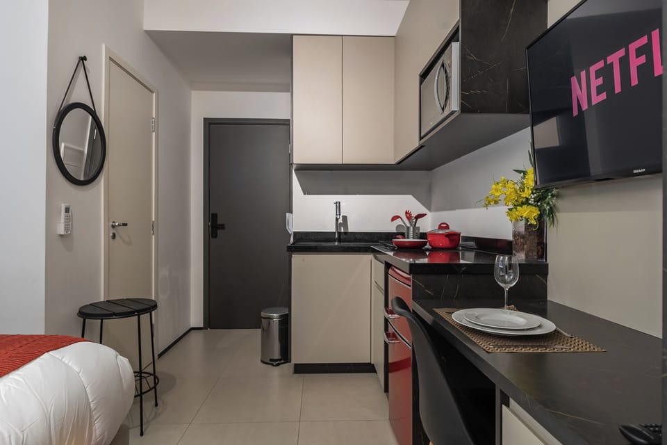 Romantic Apartment, 1 Double Bed, Kitchen, City View | Private kitchen | Full-size fridge, microwave, stovetop, cookware/dishes/utensils
