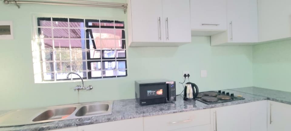 Full-size fridge, microwave, stovetop
