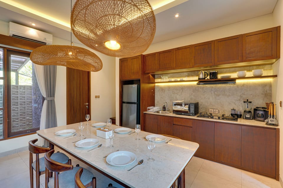 Villa, 3 Bedrooms, Private Pool, Pool View | Private kitchen | Fridge, microwave, stovetop, electric kettle