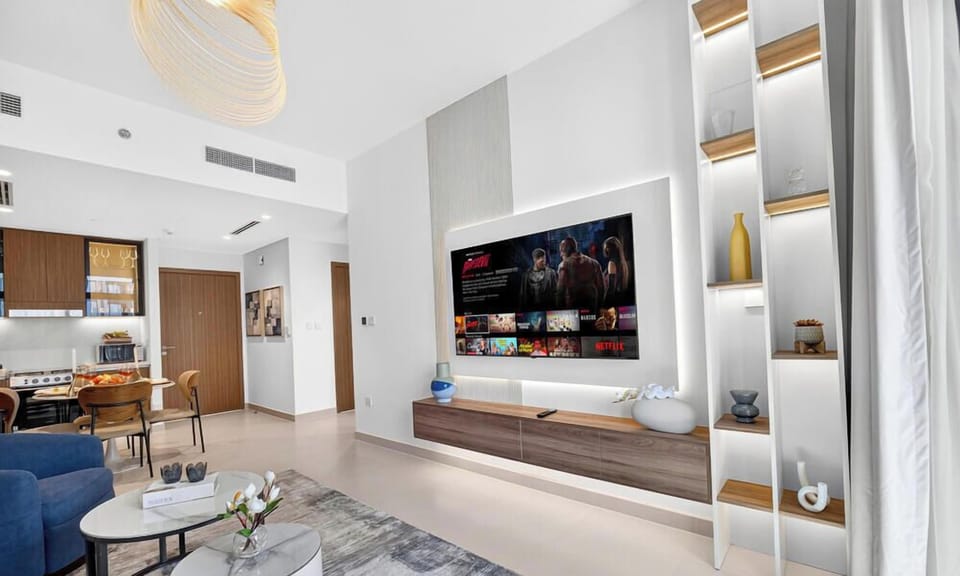 Luxury Apartment, 1 King Bed with Sofa bed, City View | Living area | 65-inch Smart TV with digital channels, Netflix, streaming services