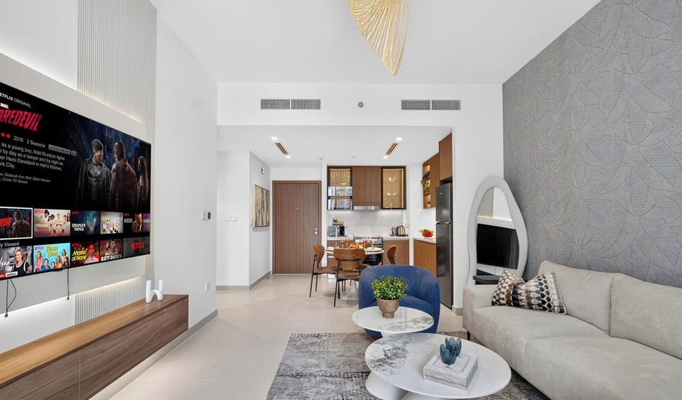 Premium Apartment, 1 King Bed with Sofa bed, City View | Living area | 65-inch Smart TV with digital channels, Netflix, streaming services