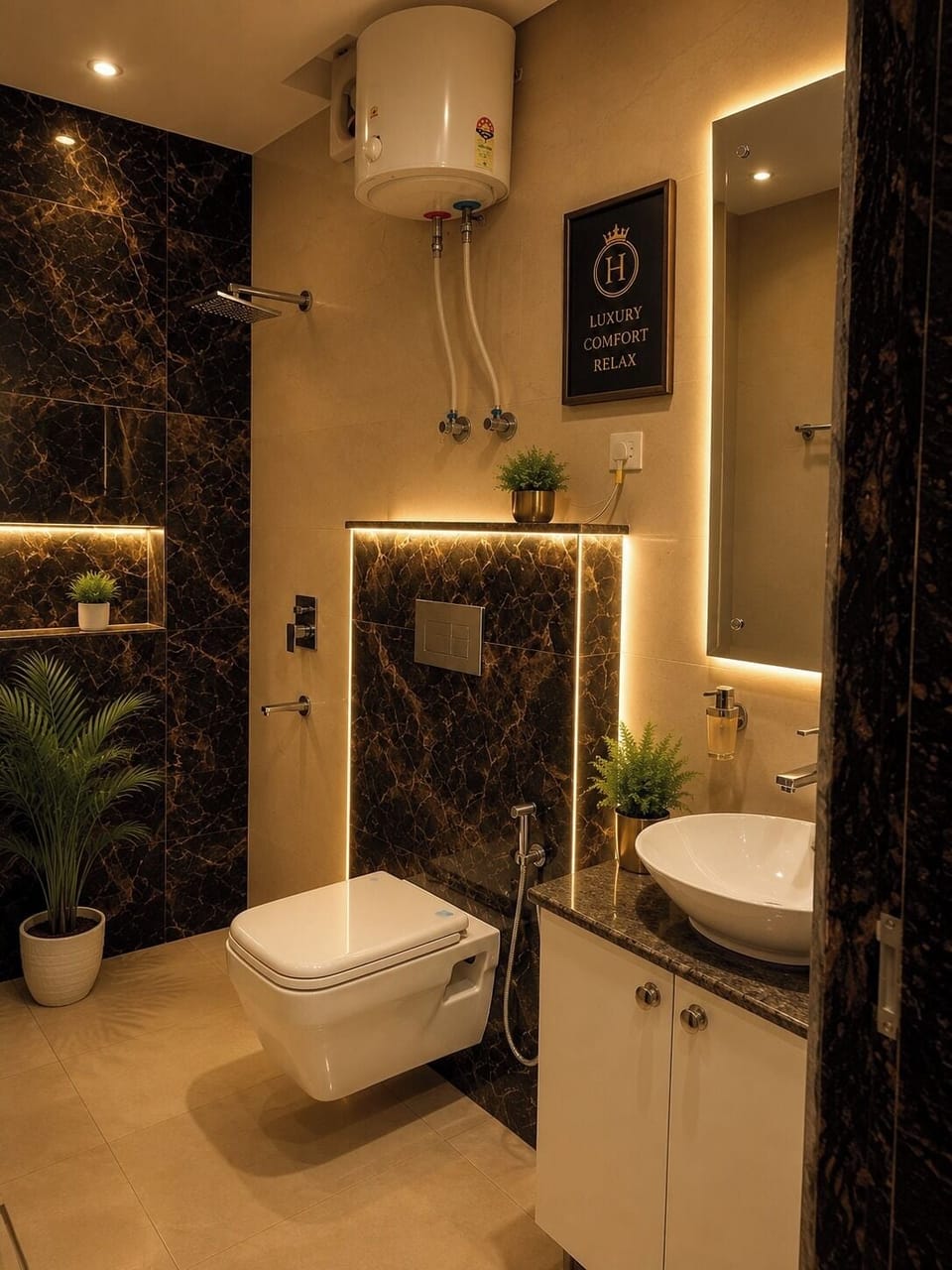 Shower, free toiletries, hair dryer, slippers