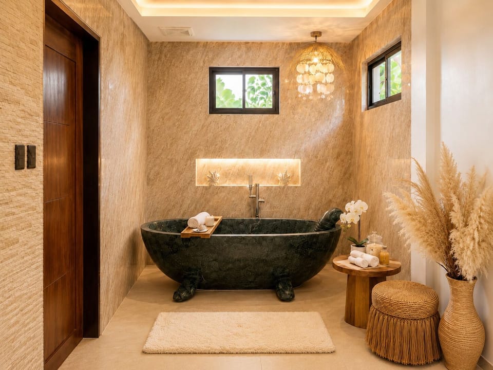 Deluxe Villa, Beach View | Bathroom | Separate tub and shower, deep soaking tub, rainfall showerhead