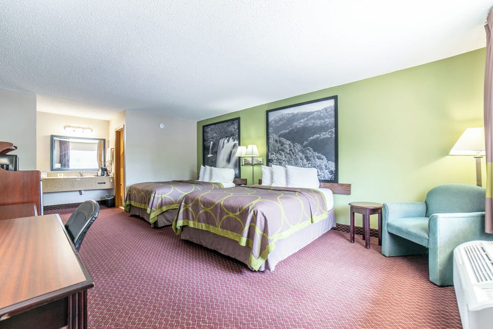 Double Room, 2 Queen Beds, Non Smoking | Desk, laptop workspace, blackout drapes, iron/ironing board