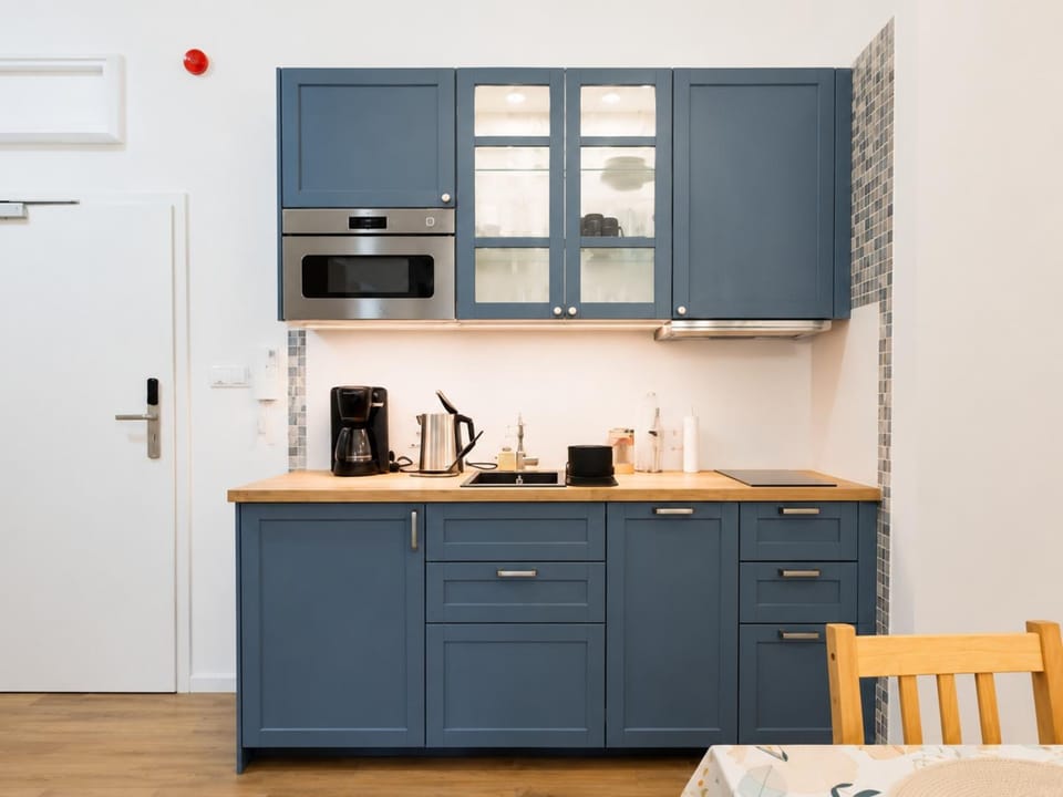 Apartment (205 C) | Private kitchen | Fridge, electric kettle, cookware/dishes/utensils