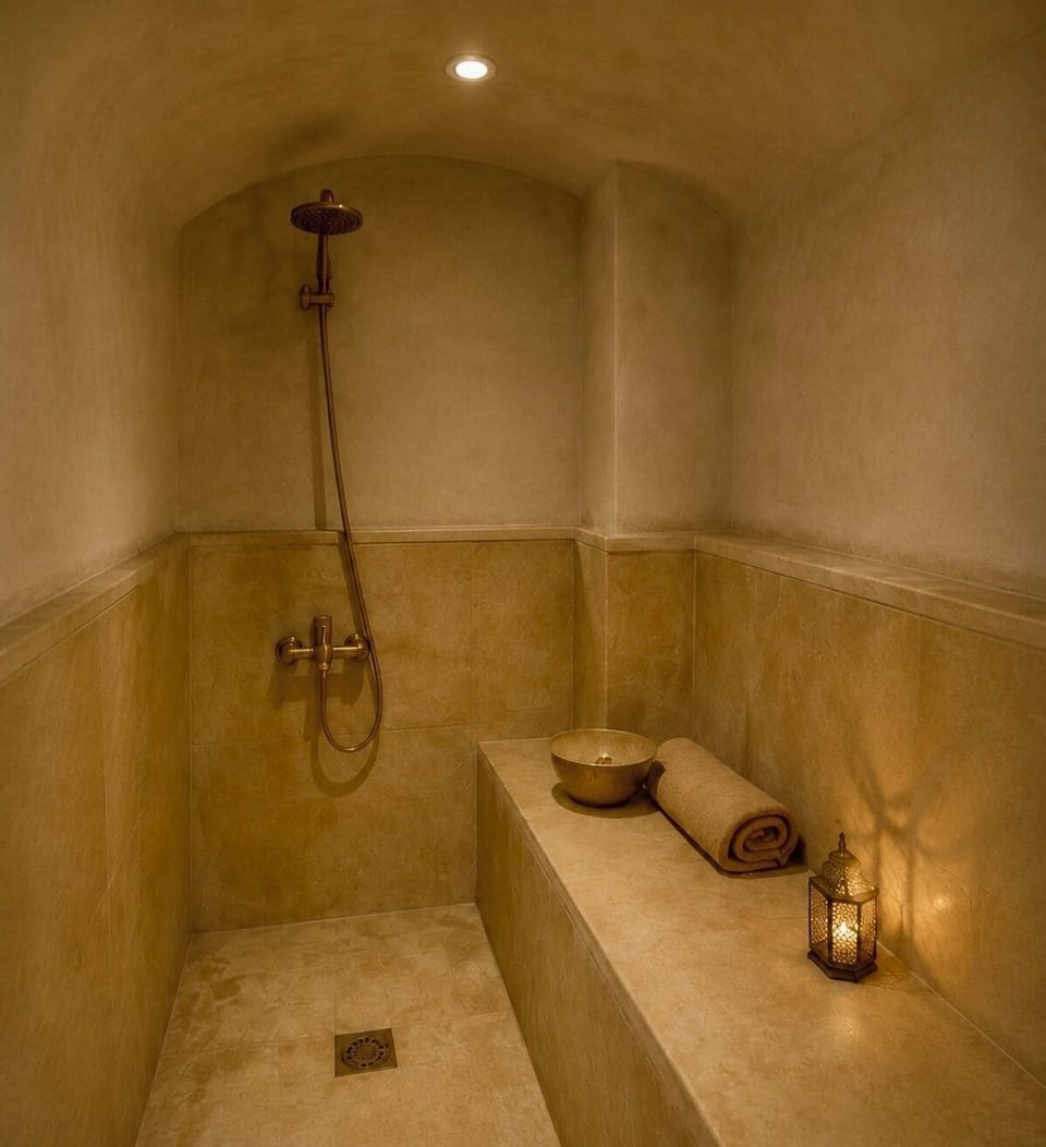 Shower, free toiletries, hair dryer, towels