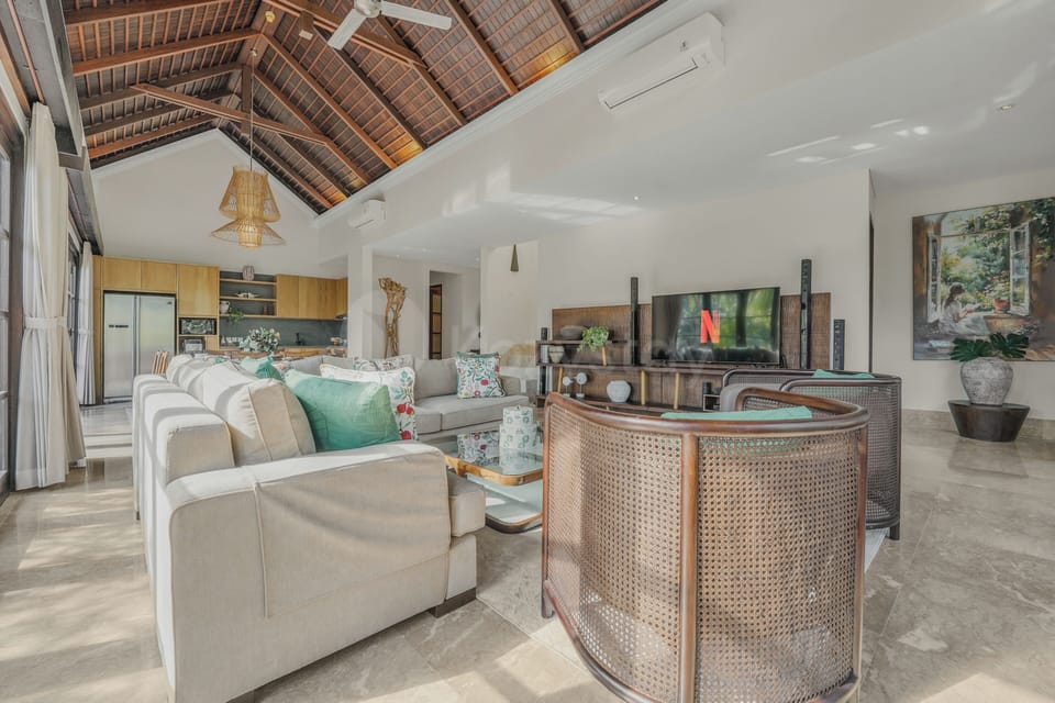 Villa, 3 Bedrooms, Pool View | Living area | 65-inch Smart TV with cable channels, Netflix, streaming services