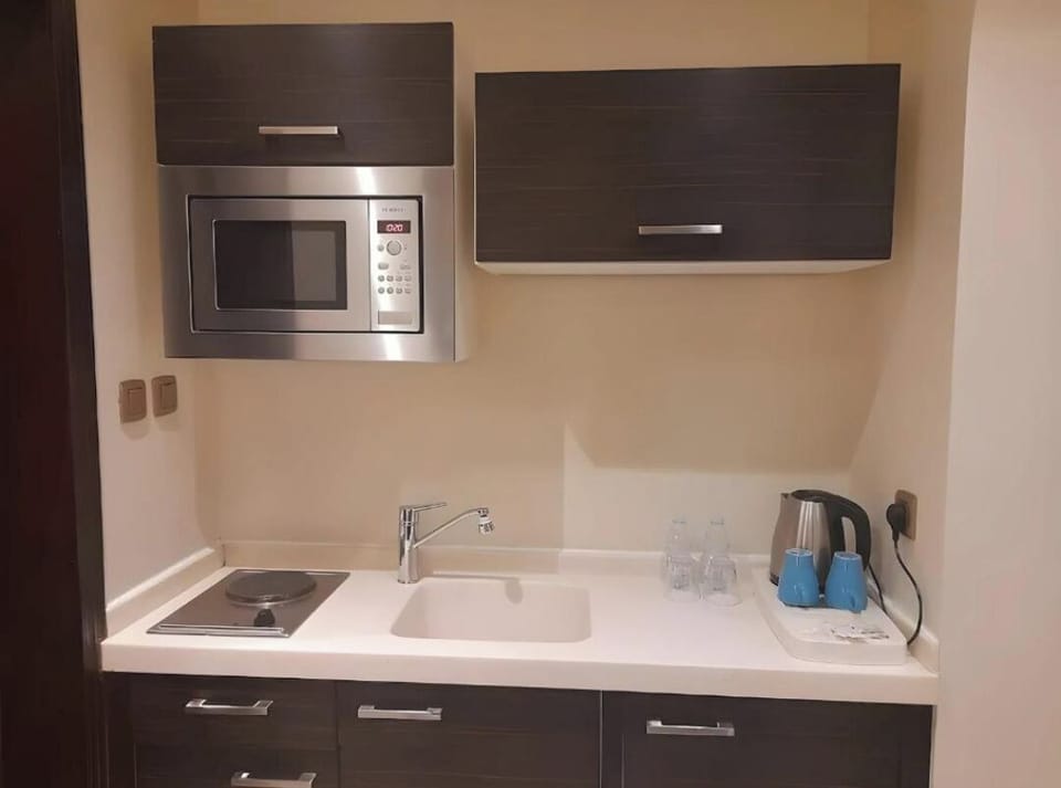 Mini-fridge, microwave