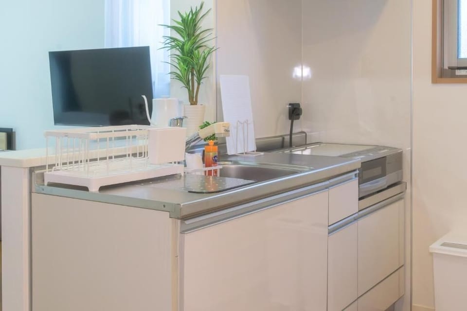 Fridge, microwave, stovetop, electric kettle