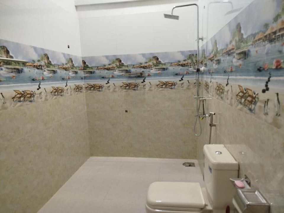 Shower, free toiletries, towels, toilet paper