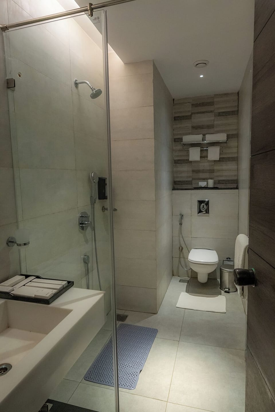 Shower, towels, soap, shampoo