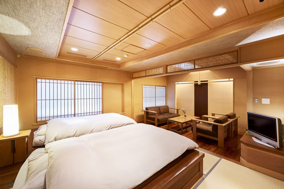 Deluxe Japanese Style Room, with Open Air Bath | Down comforters, minibar, in-room safe, iron/ironing board (on request)