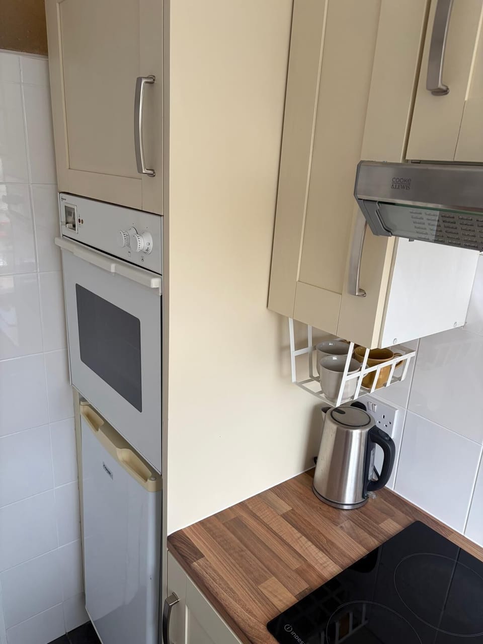Mini-fridge, microwave, oven, stovetop