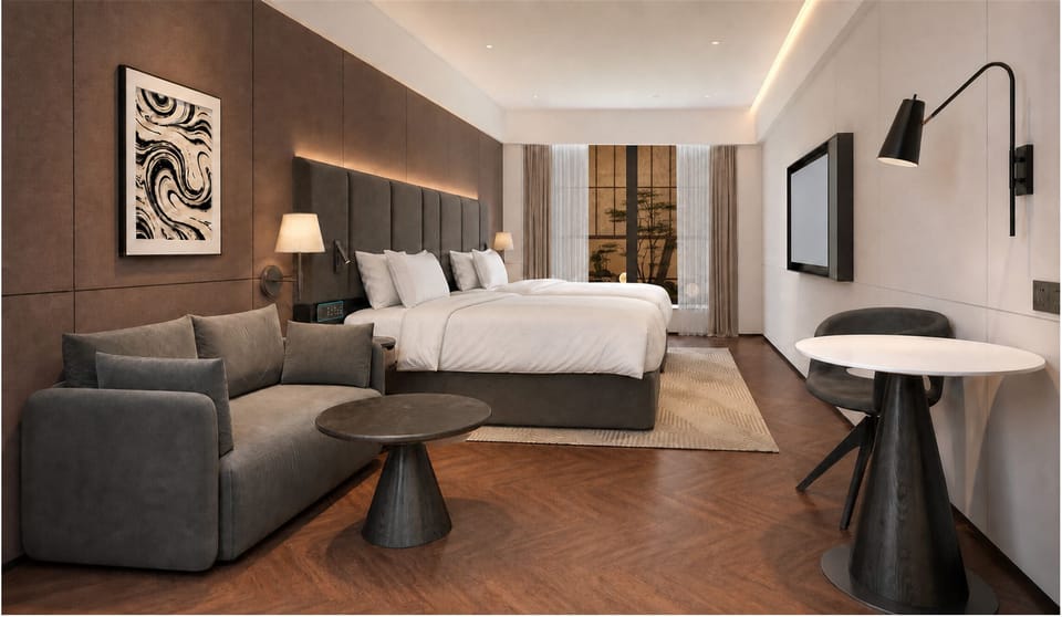 Classic Double Room, Courtyard View | In-room safe, desk, laptop workspace, blackout drapes
