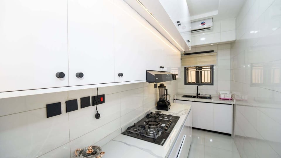 Family Apartment, Balcony, City View | Private kitchen | Fridge, microwave, oven, stovetop