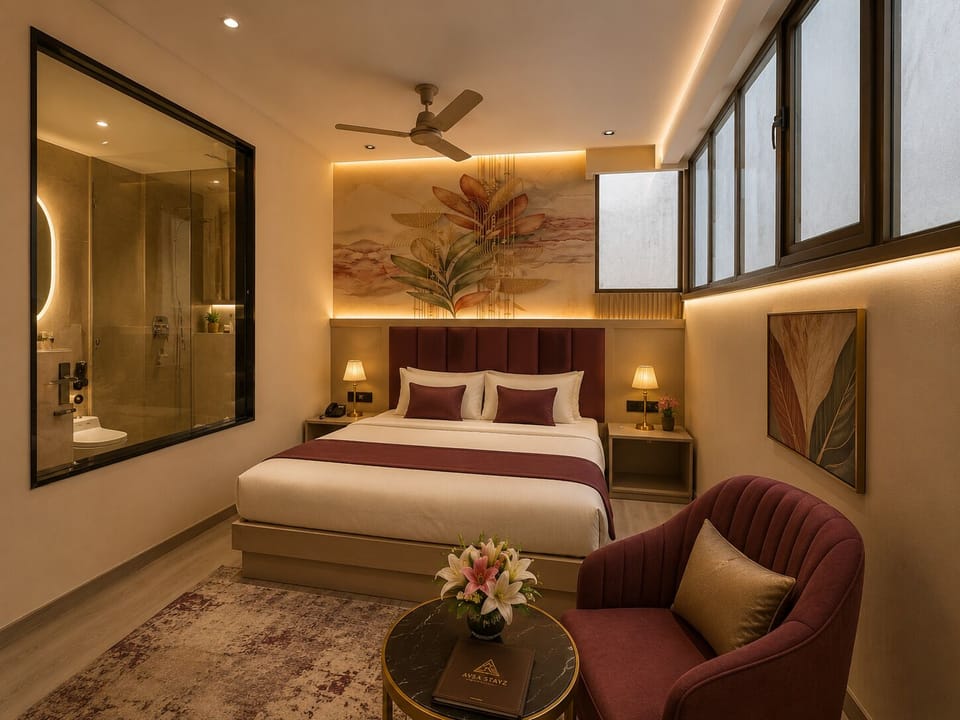 Luxury Double Room, City View | Desk, laptop workspace, soundproofing, iron/ironing board