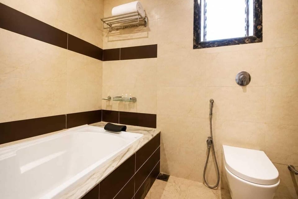 Shower, towels, soap, shampoo