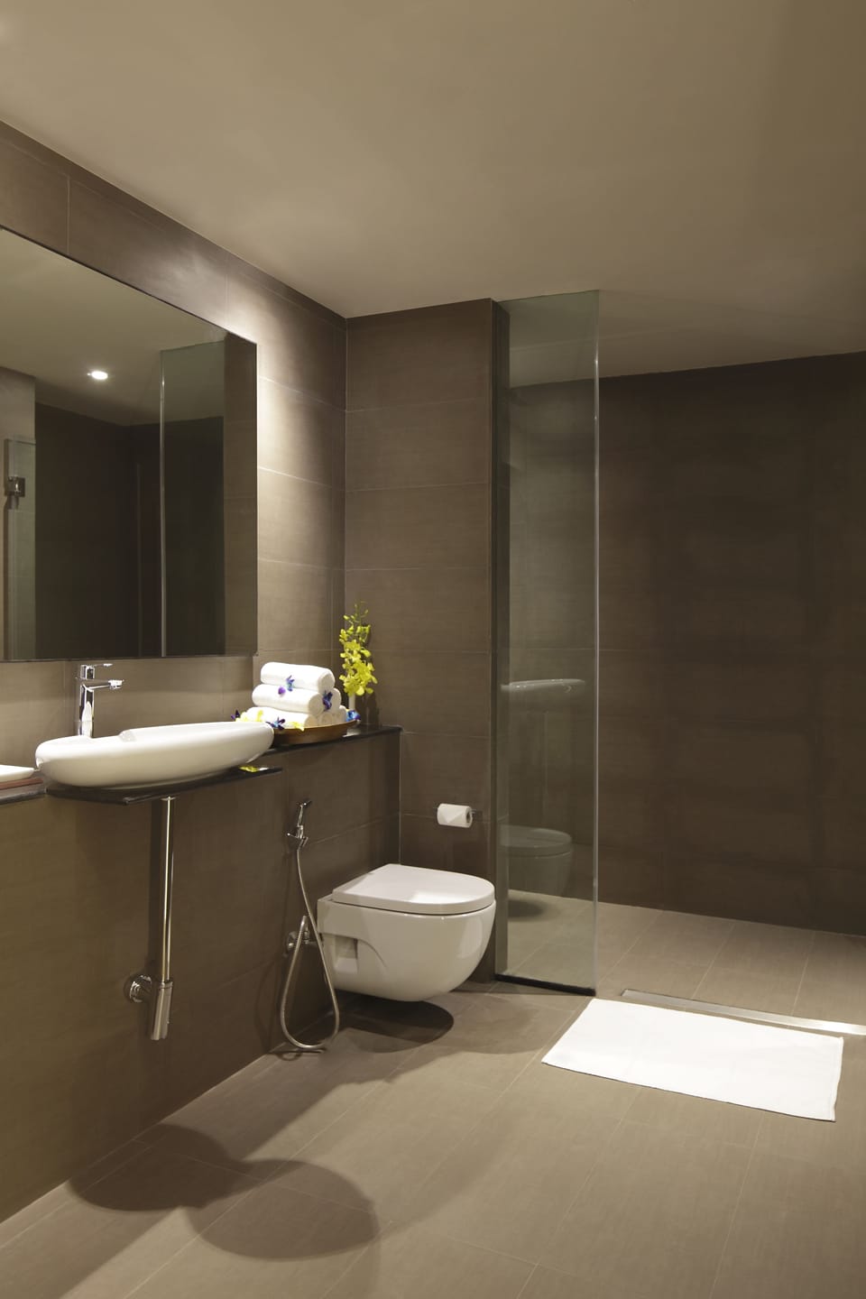 Shower, free toiletries, hair dryer, bathrobes