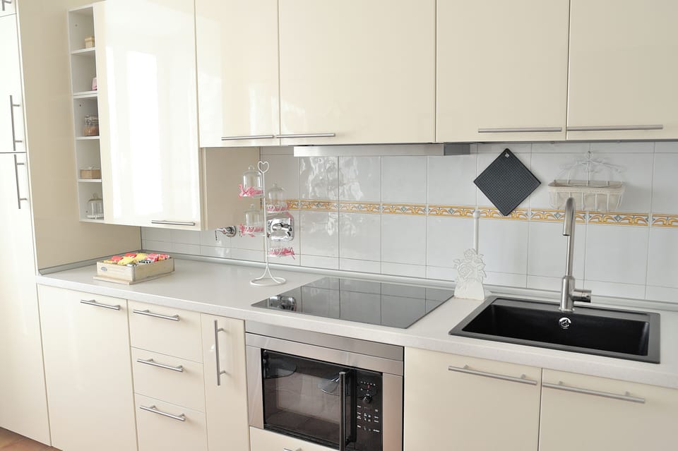 Full-size fridge, microwave, toaster, blender
