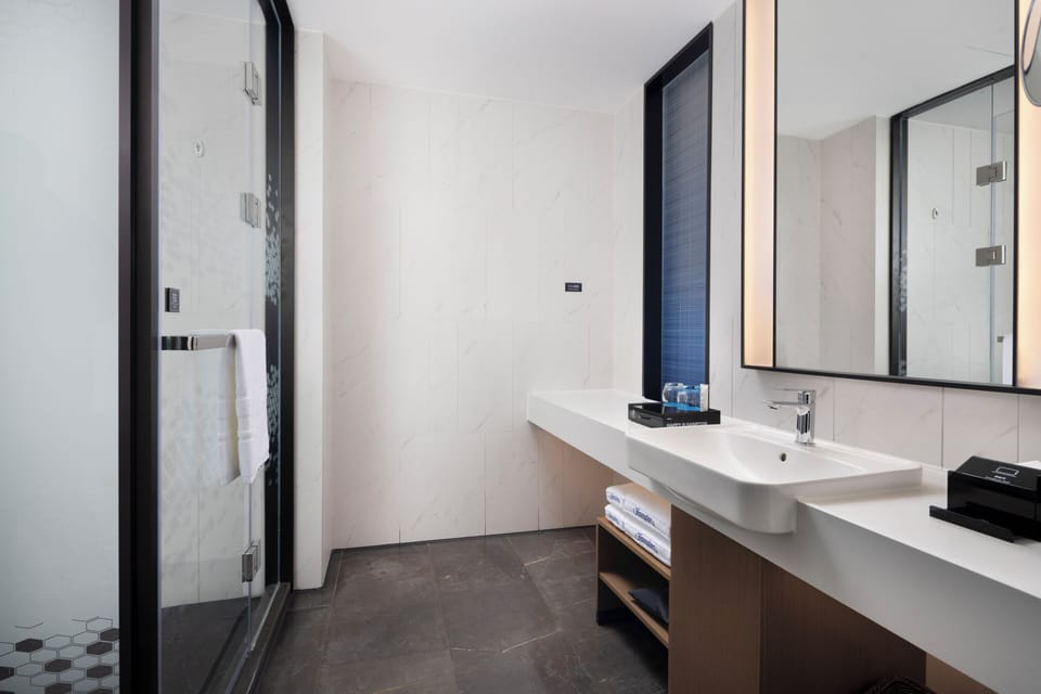 Business Twin Room | Bathroom | Hair dryer, towels, shampoo, toilet paper