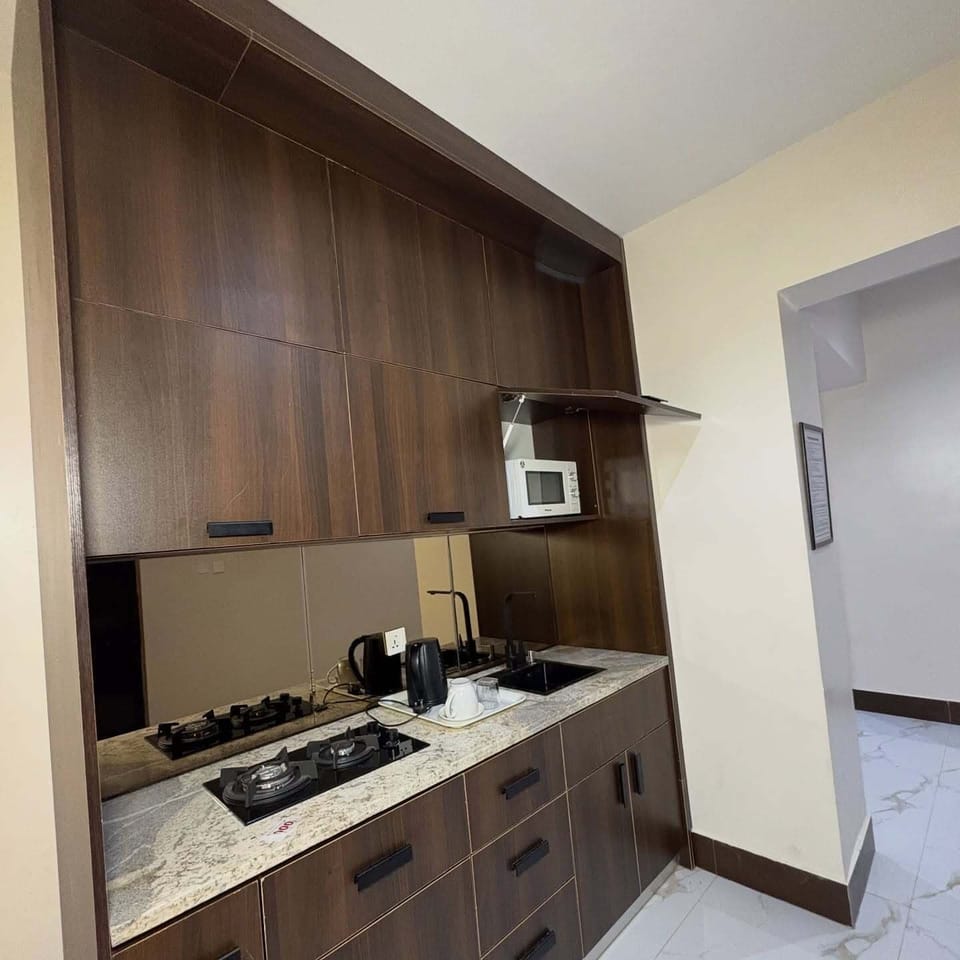 Superior Apartment, Balcony, City View | Private kitchen | Fridge, microwave, oven, stovetop