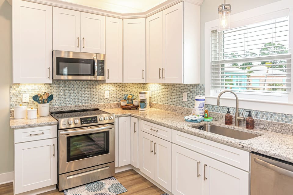 Fridge, microwave, oven, dishwasher