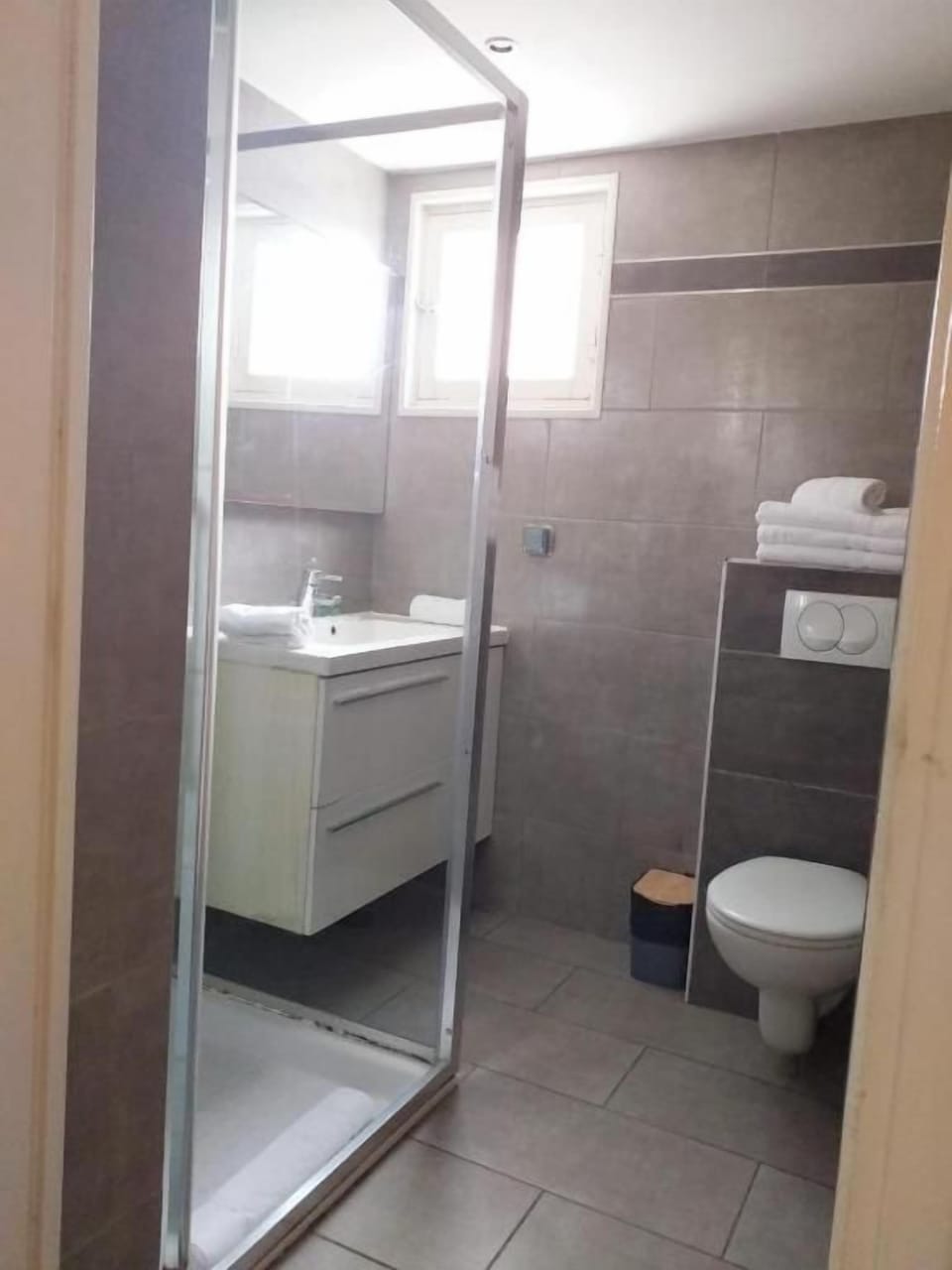 Double Room, Balcony | Bathroom | Shower, hair dryer (on request), towels, soap