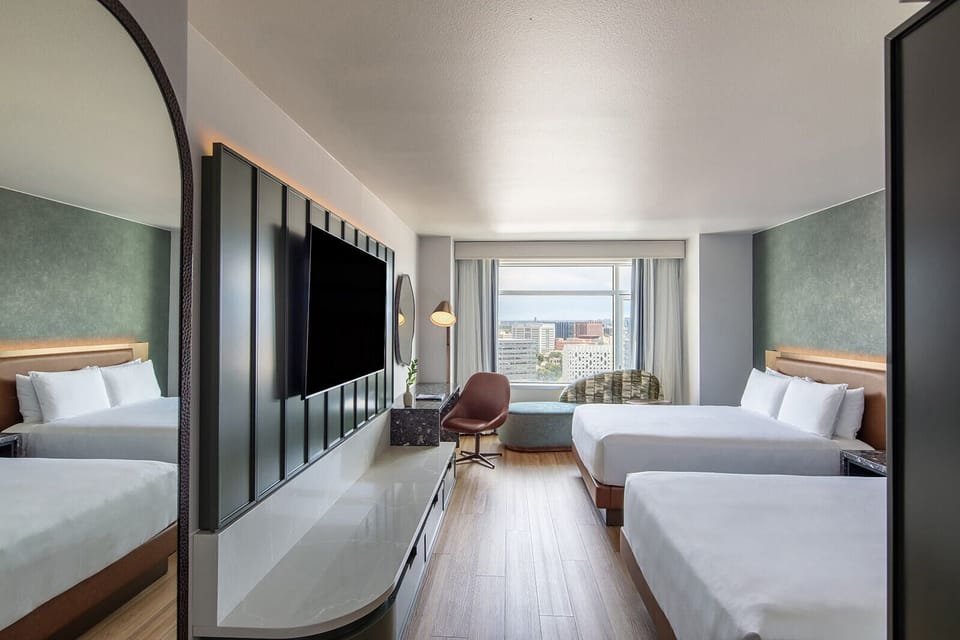 Room, 2 Queen Beds, City View | Premium bedding, pillowtop beds, in-room safe, desk
