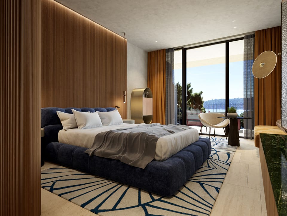 Deluxe Room, Balcony, Sea View | Minibar, in-room safe, desk, blackout drapes