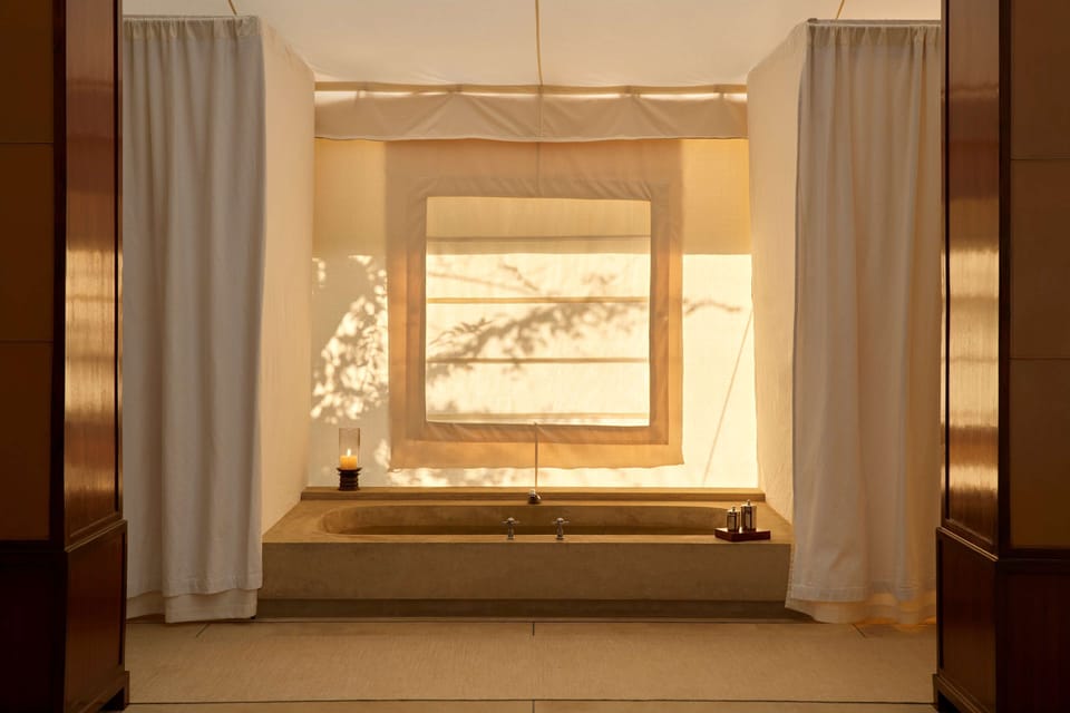 Tented Pavilion | Bathroom | Separate tub and shower, rainfall showerhead, free toiletries