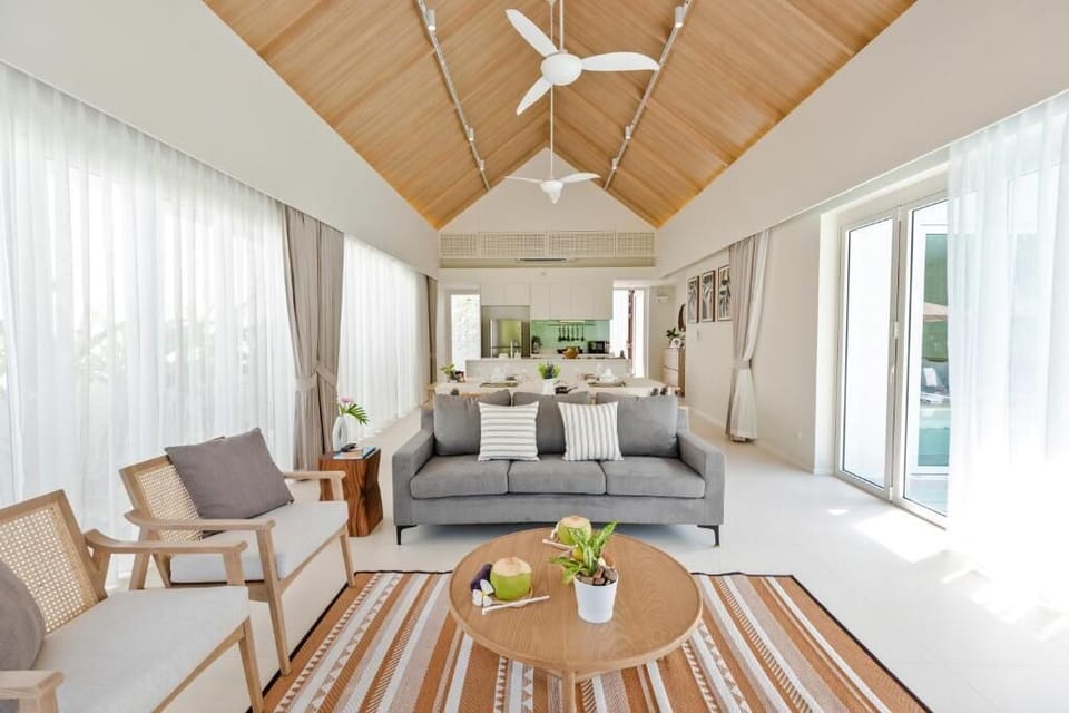 2-Bedroom Pool Villa | Living area | 32-inch flat-screen TV with cable channels, TV, DVD player