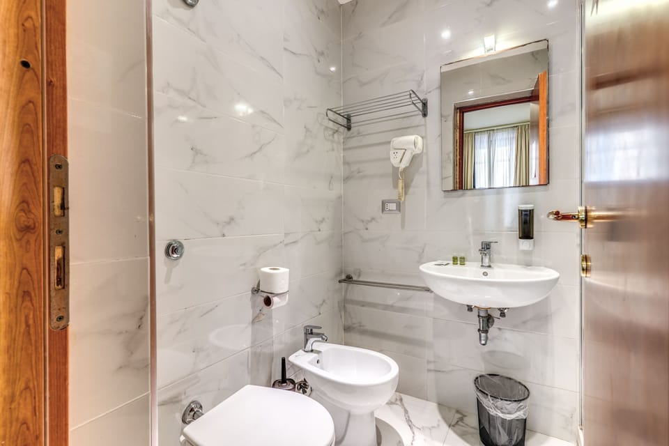 Shower, free toiletries, hair dryer, bidet