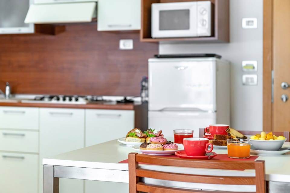 Full-size fridge, microwave, stovetop, espresso maker